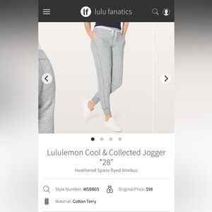 Lululemon Cool and Collected Cotton Terry Jogger 28” Size 8